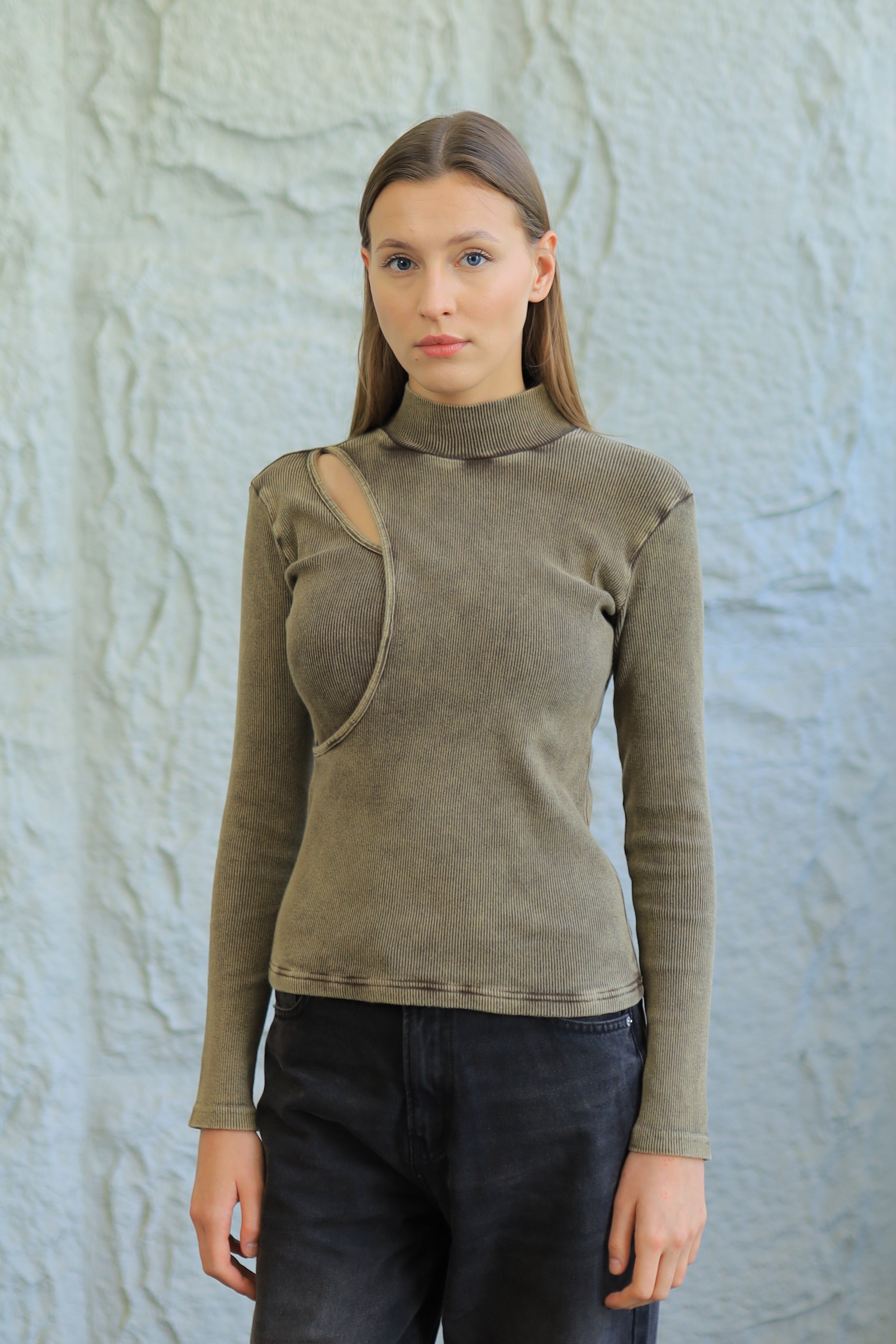 Asymmetrical Cutout Ribbed Top