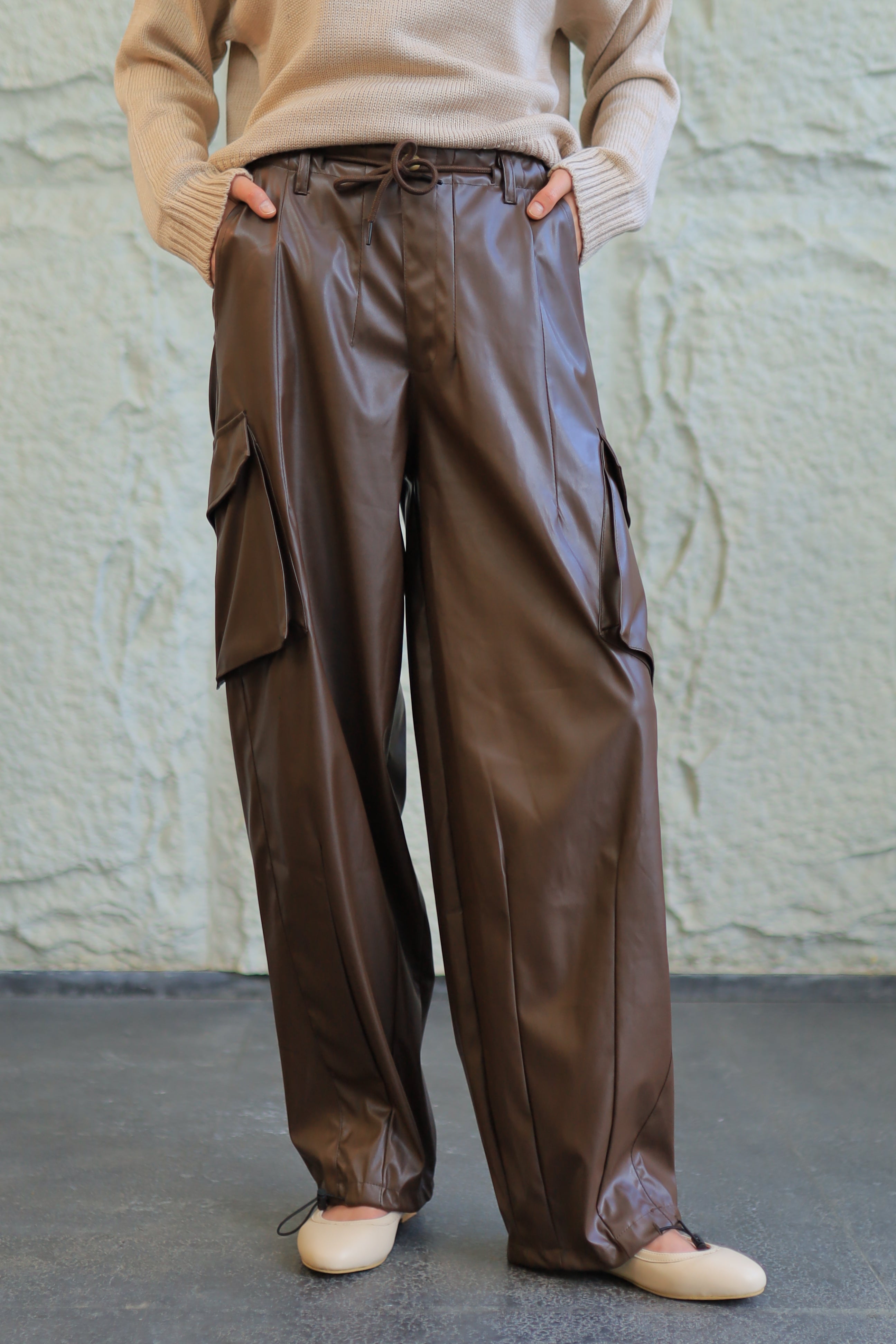 FAUX LEATHER CARGO PANTS
