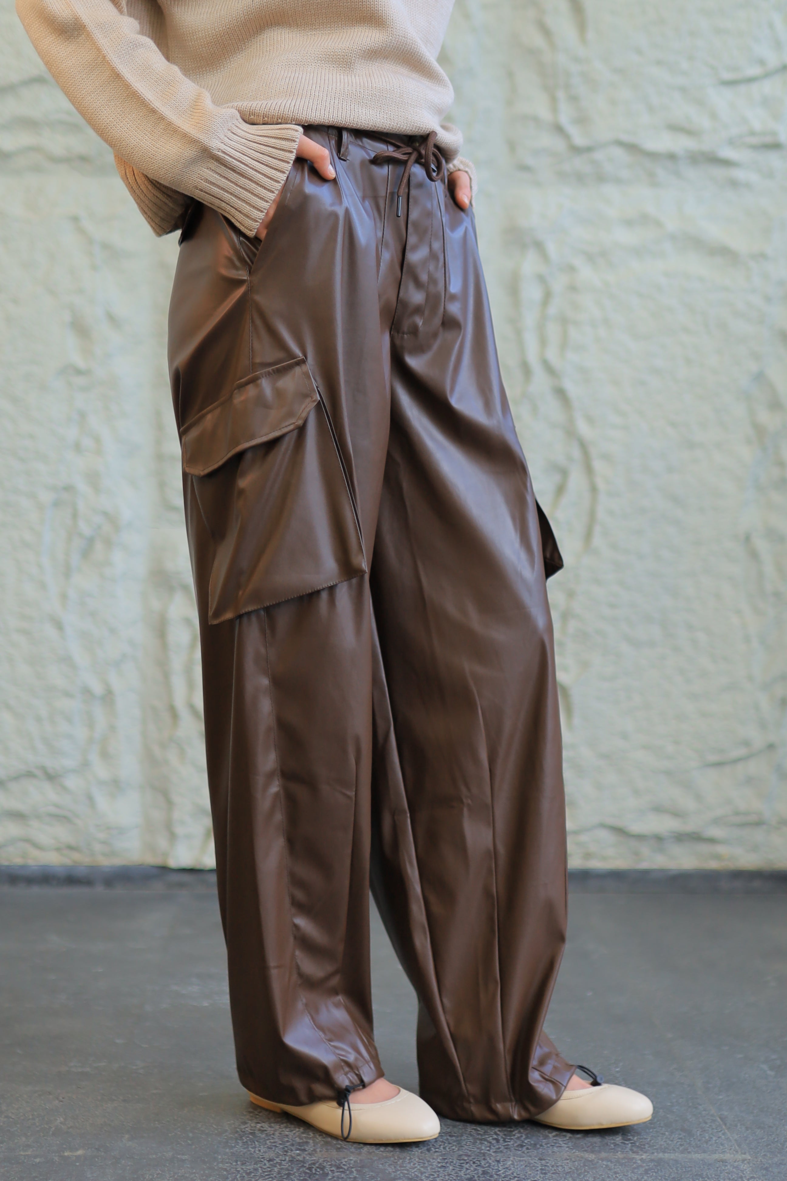 FAUX LEATHER CARGO PANTS