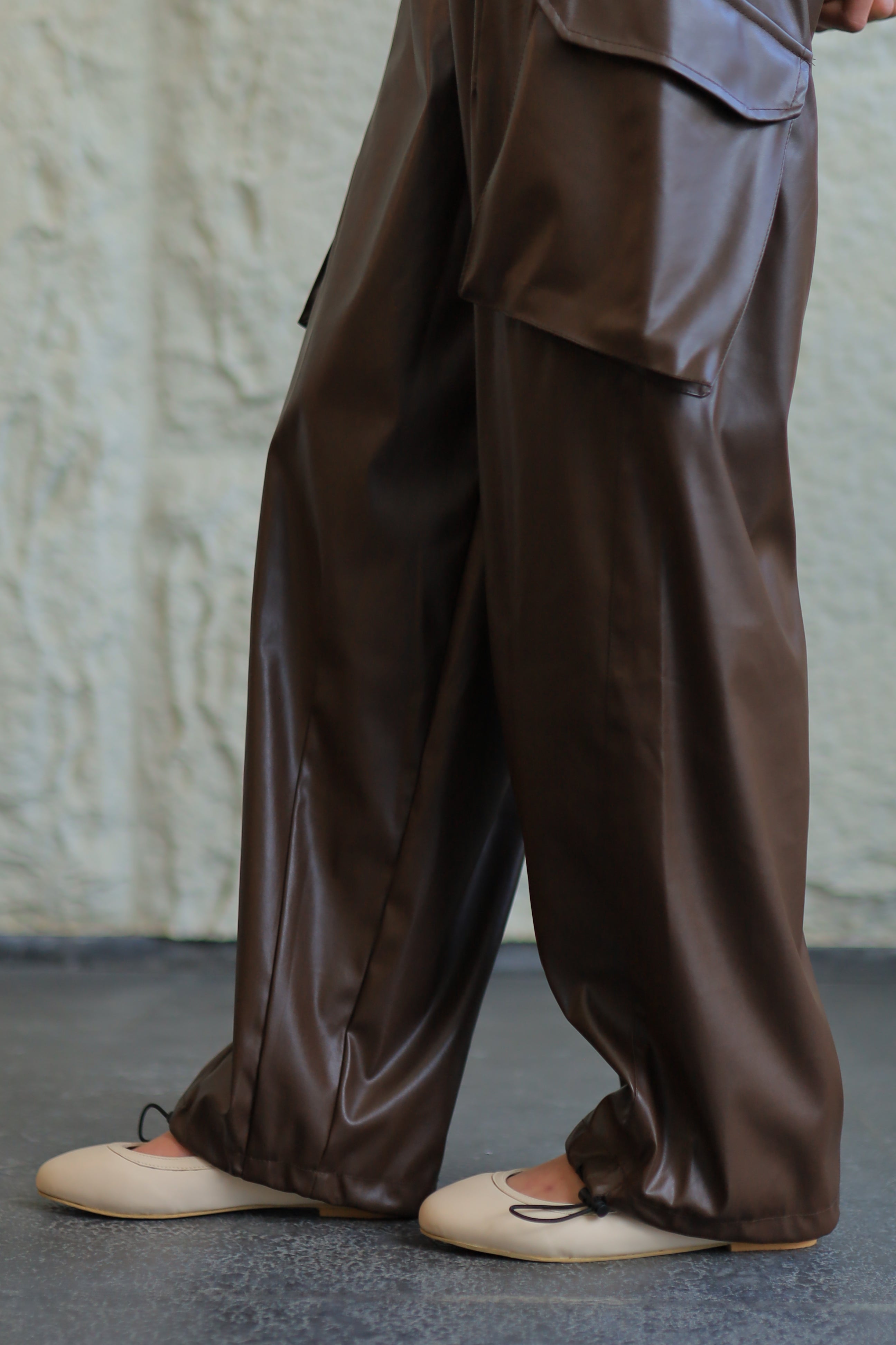 FAUX LEATHER CARGO PANTS