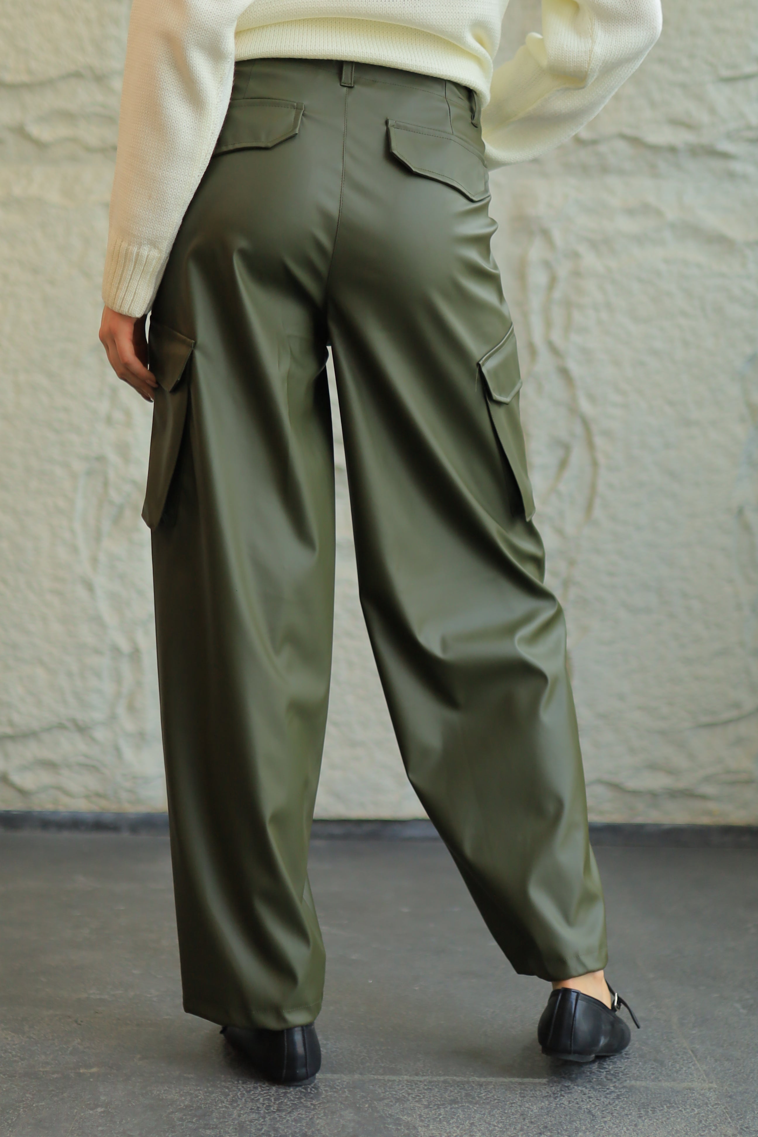 FAUX LEATHER CARGO PANTS