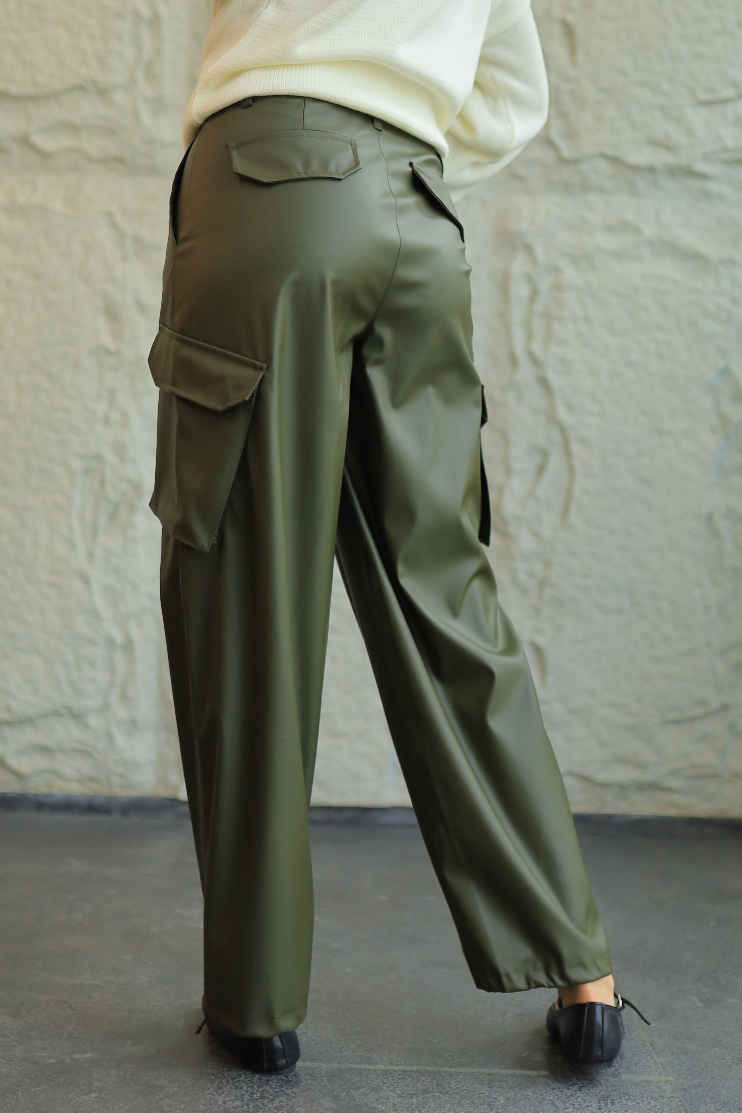 FAUX LEATHER CARGO PANTS