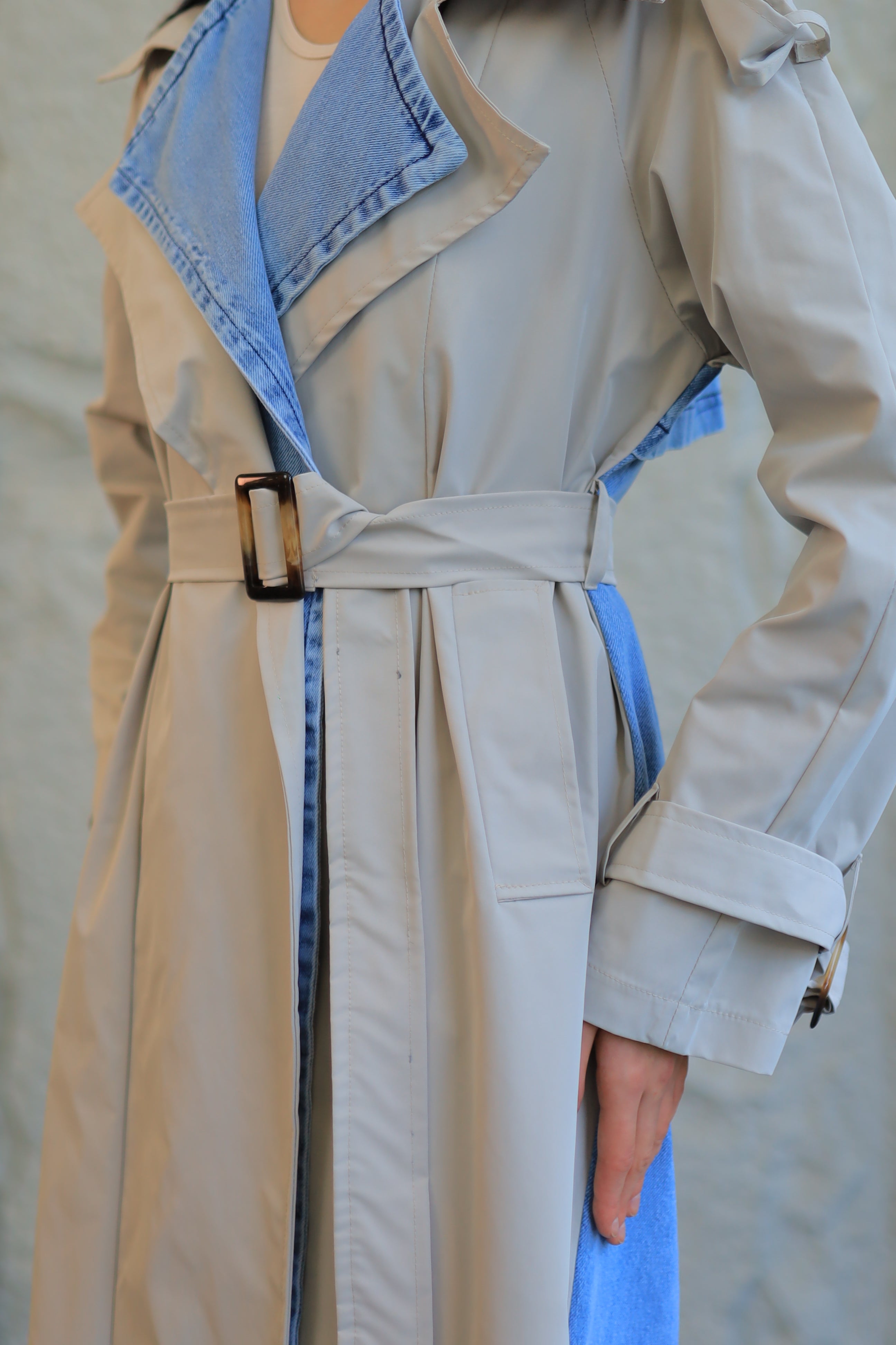 Two-Tone Trench Coat with Full Denim Back