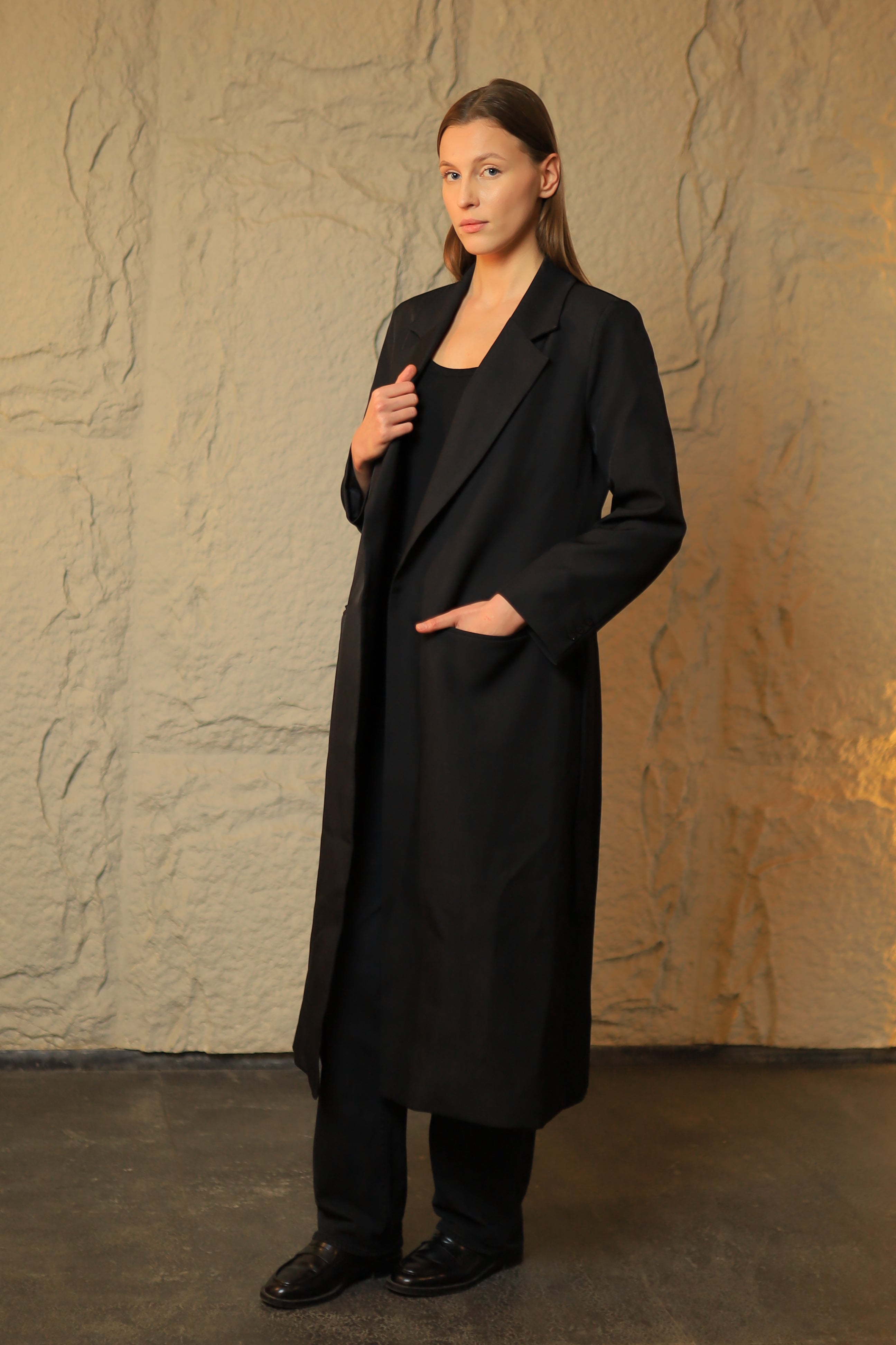 Long Blazer-Style Coat - Black