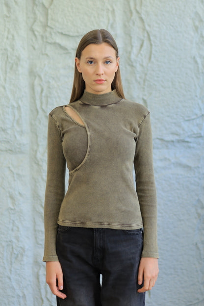 Asymmetrical Cutout Ribbed Top