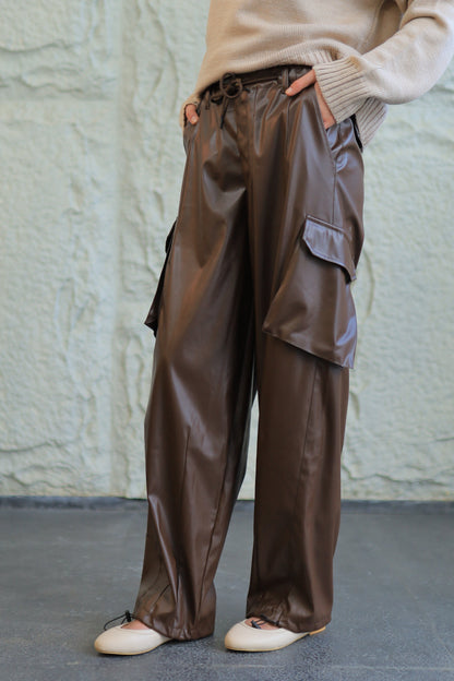 FAUX LEATHER CARGO PANTS