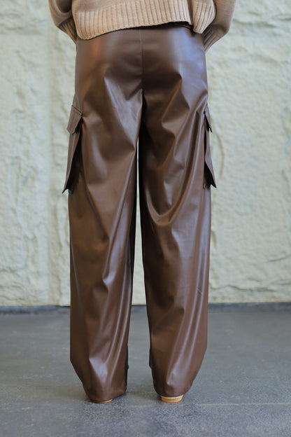 FAUX LEATHER CARGO PANTS