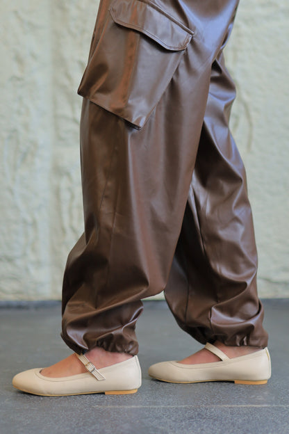 FAUX LEATHER CARGO PANTS