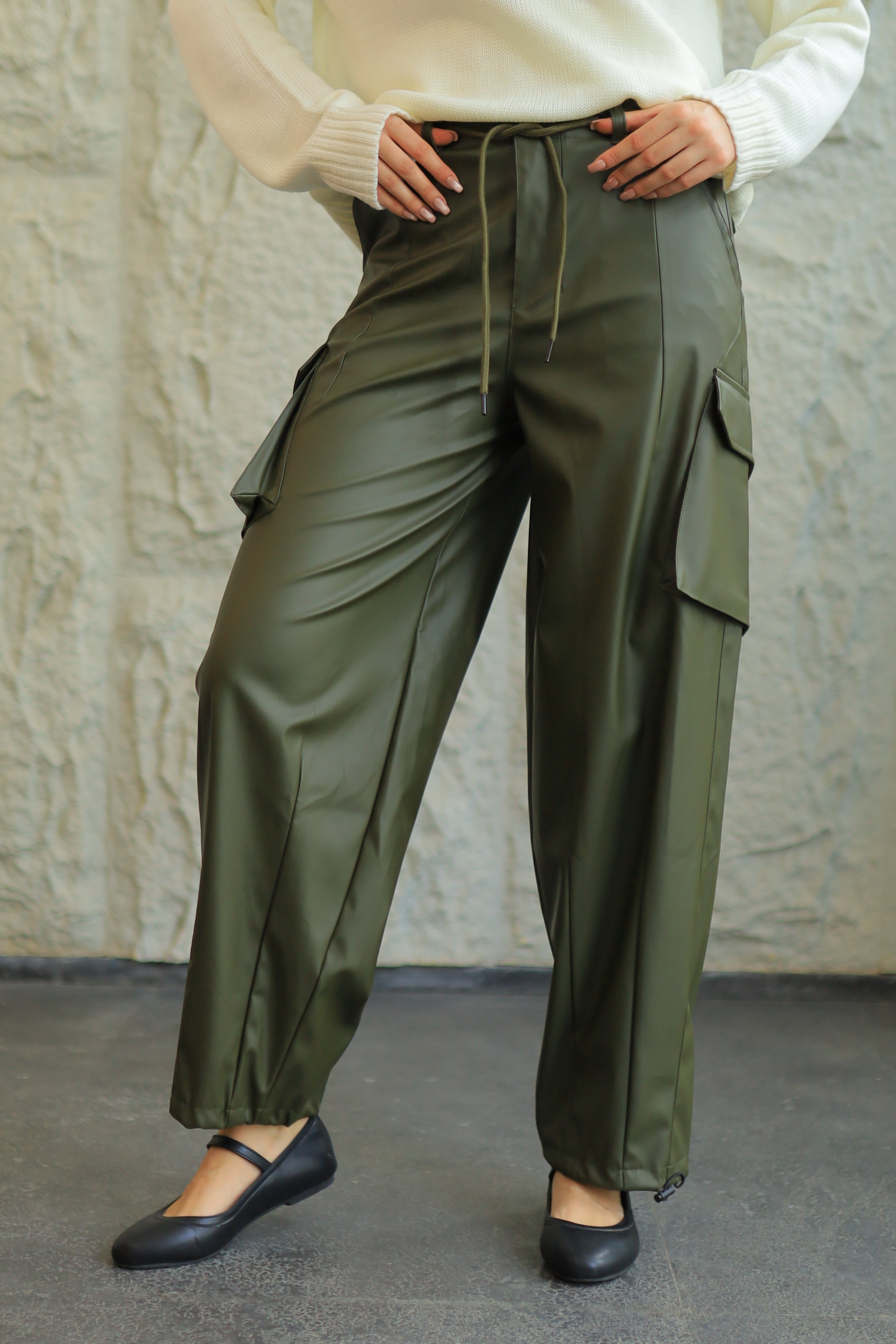 FAUX LEATHER CARGO PANTS
