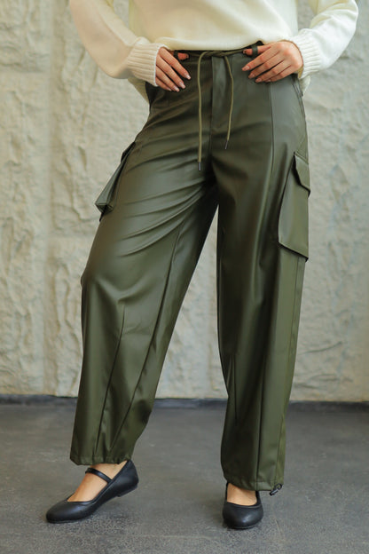 FAUX LEATHER CARGO PANTS