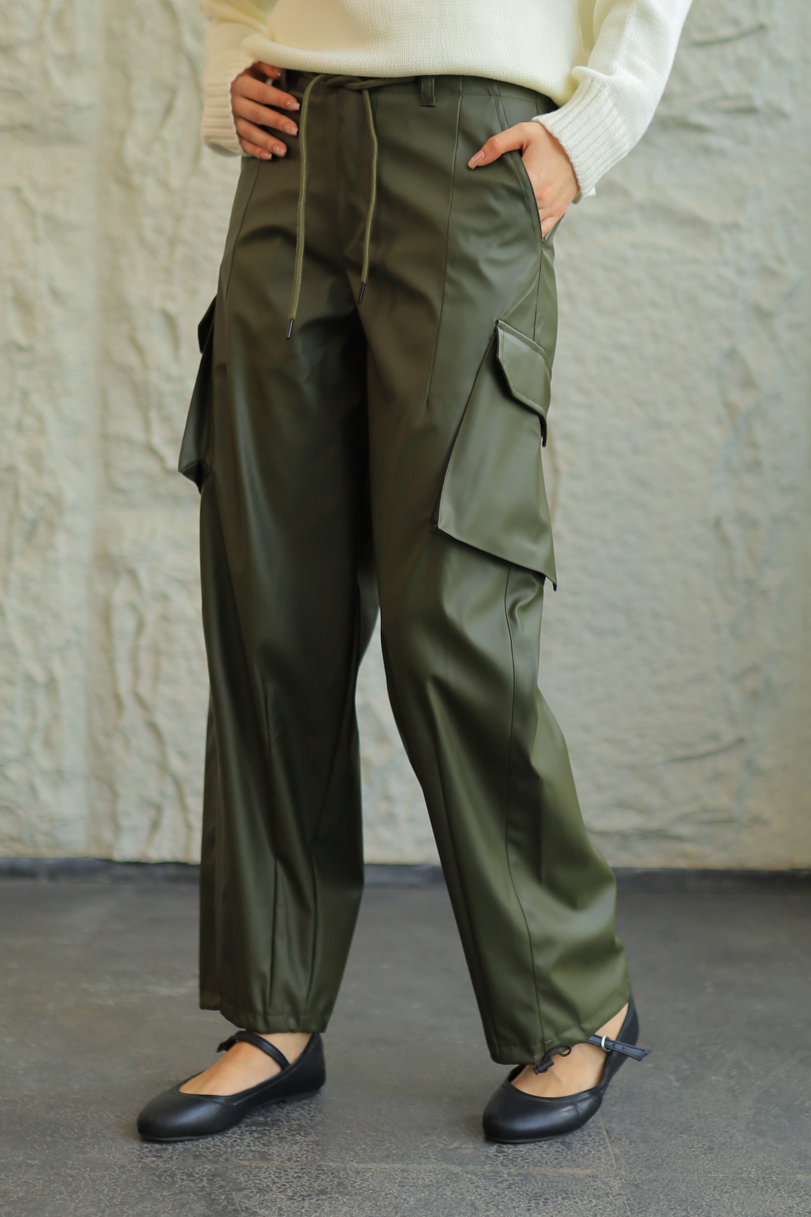 FAUX LEATHER CARGO PANTS