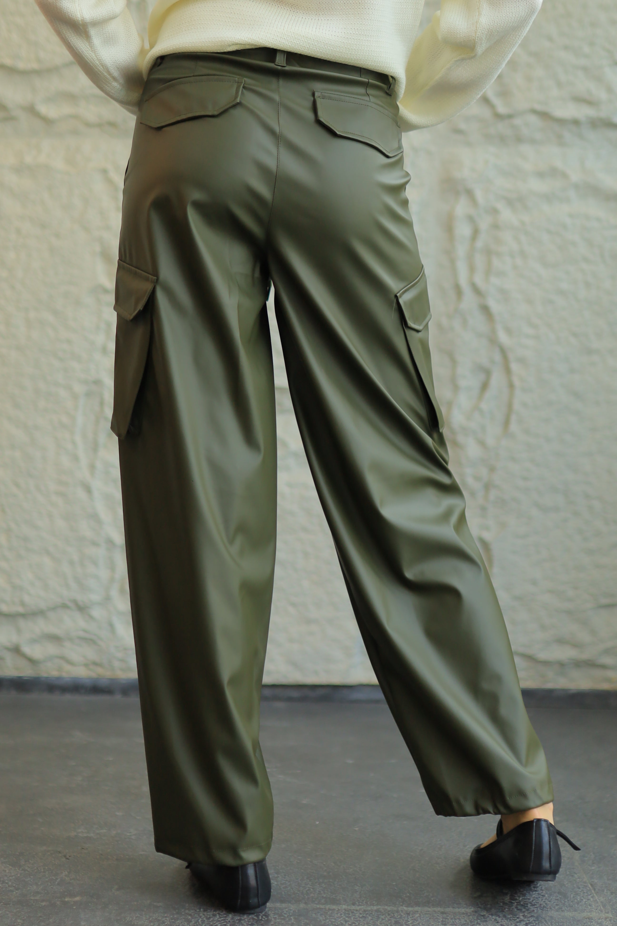 FAUX LEATHER CARGO PANTS