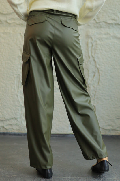 FAUX LEATHER CARGO PANTS