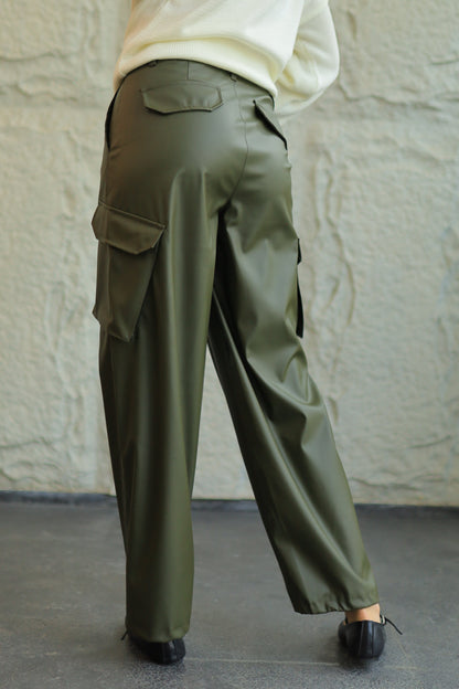 FAUX LEATHER CARGO PANTS
