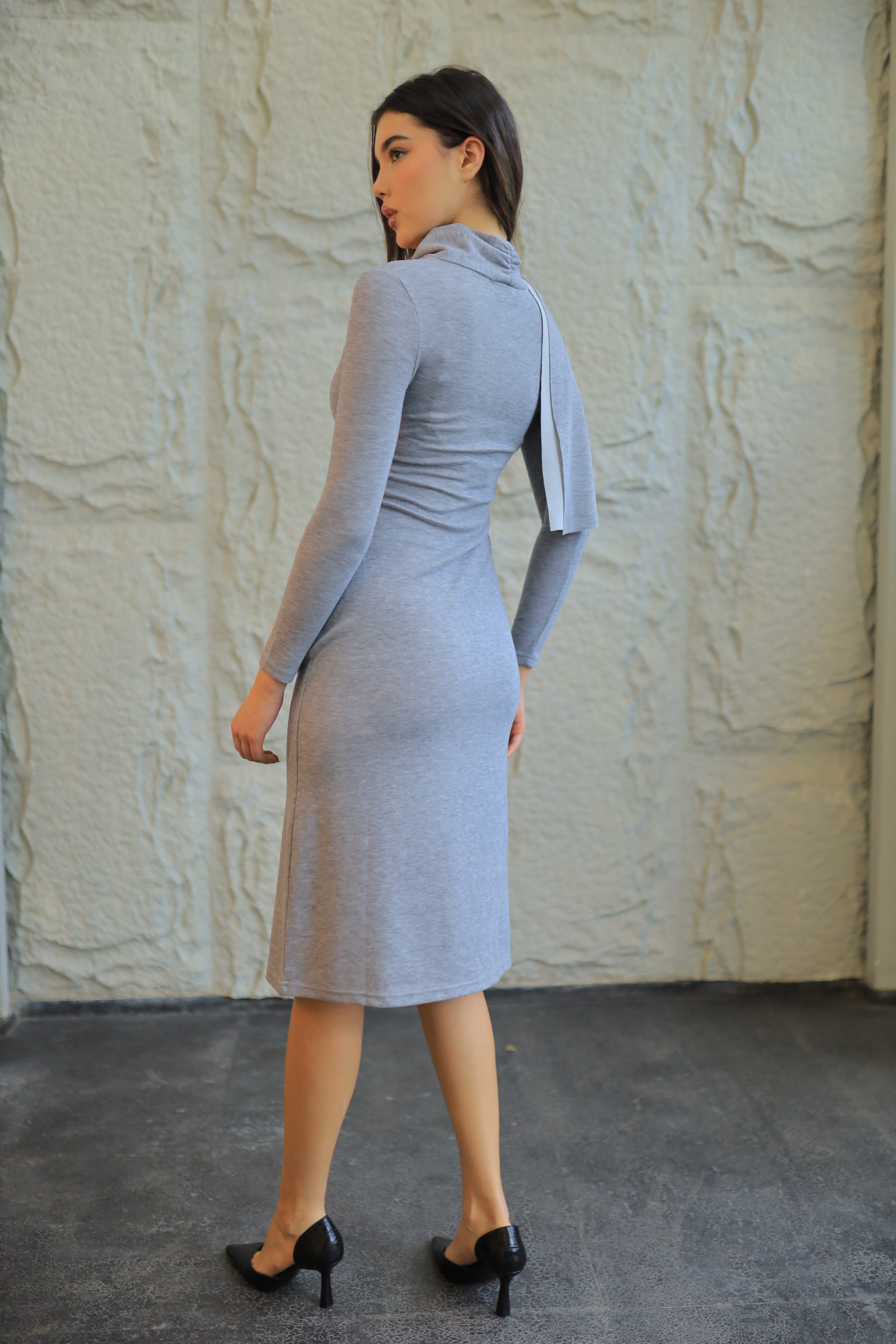 Grey Draped Midi Dress