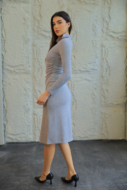 Grey Draped Midi Dress