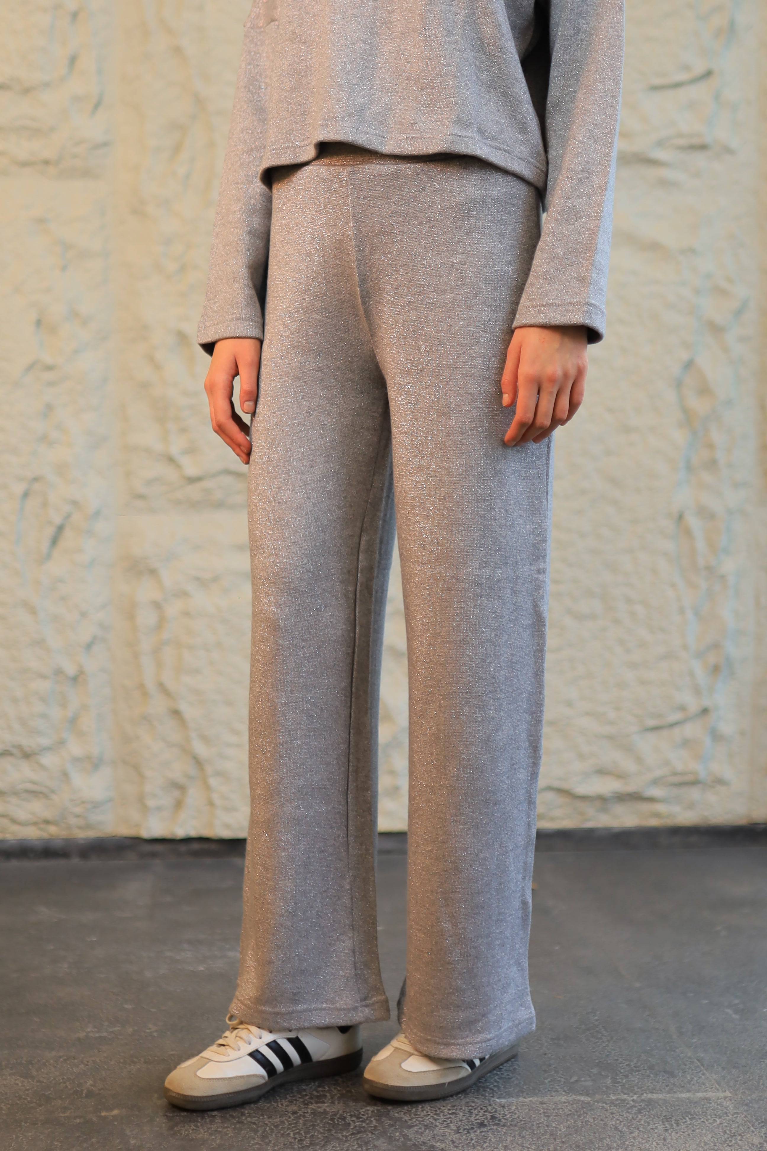 Sheer Wide-Leg Cozy Knit Pants - silver Grey
