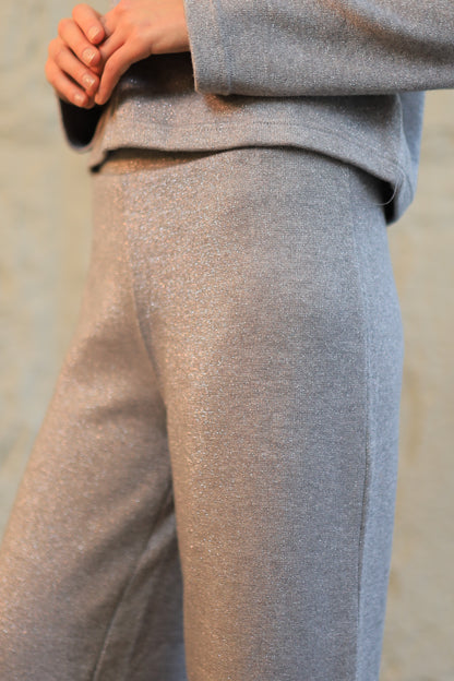 Sheer Wide-Leg Cozy Knit Pants - silver Grey