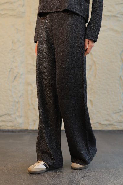 Sheer Wide-Leg Cozy Knit Pants - silver Grey