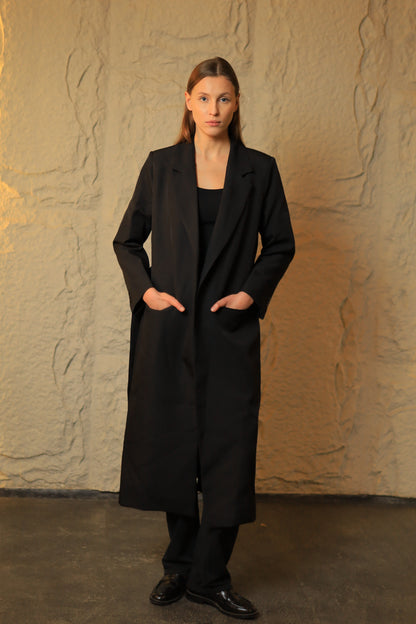 Long Blazer-Style Coat - Black