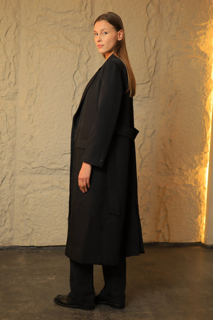 Long Blazer-Style Coat - Black