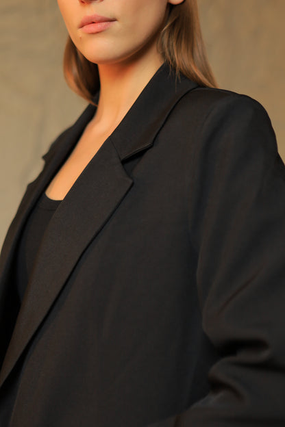 Long Blazer-Style Coat - Black
