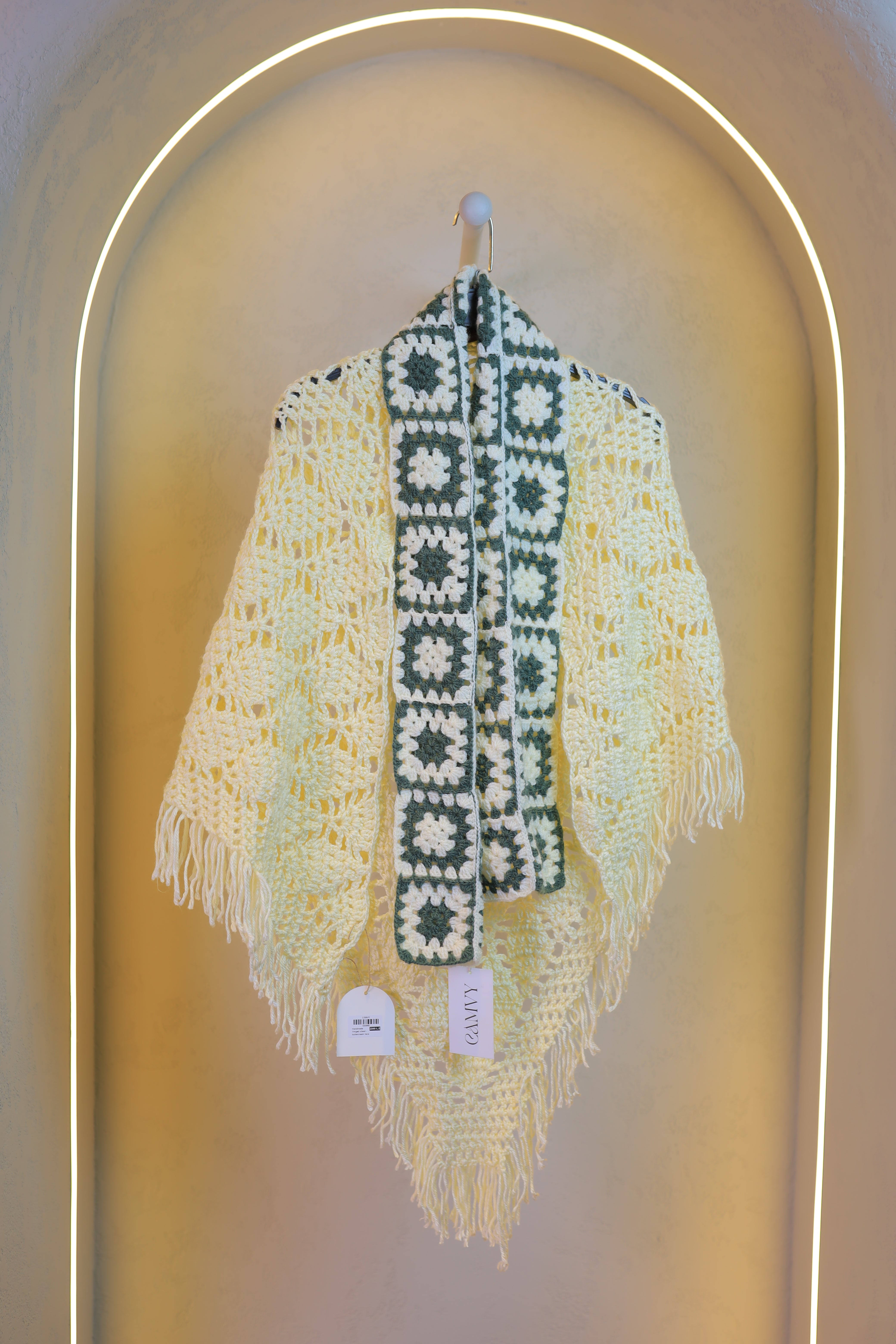 HANDMADE FRINGED SHAWL - BUTTERCREAM LACE